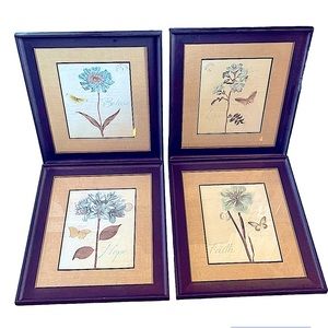 Four Piece Large Botanical Framed Print Set